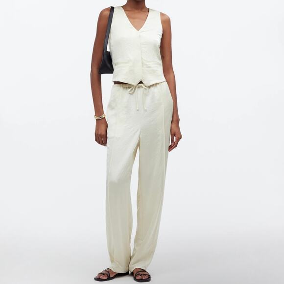 Madewell Cream Vest & Satin Pull-On Pants Set Size 10 / L Cake Batter - Picture 1 of 12